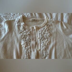 Vintage Embellished Floral Cardigan – Cream – Medium (Fits Large